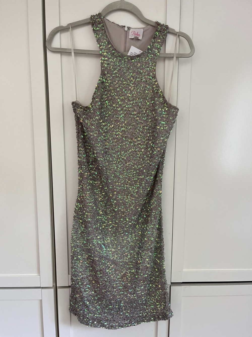 Parker Iridescent Silver-Green LilacSequin Mini Dress